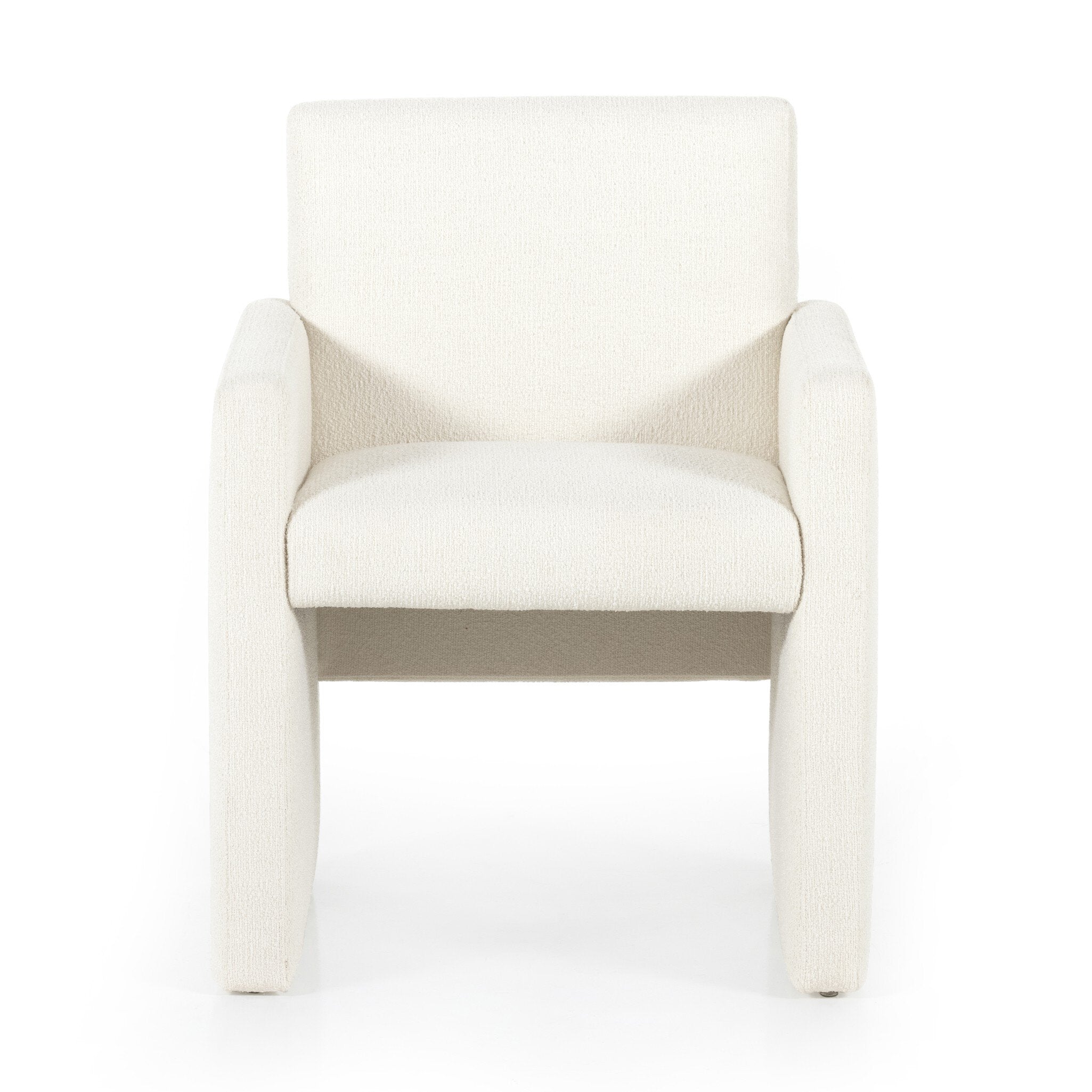 Plush Soft Kima Dining Chair Front Contemporary Modern White Chair with Detailed Fabric on White Background