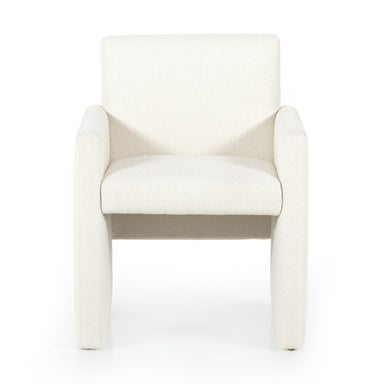 Plush Soft Kima Dining Chair Front Contemporary Modern White Chair with Detailed Fabric on White Background