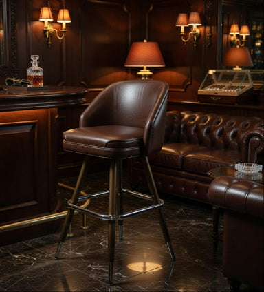 King bar stool showcasing a refined classic form and supportive cushioned back for upscale hospitality use