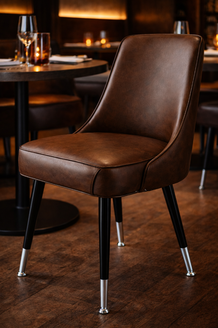 Lifestyle Harrington Club Chair by Social Design Supply Co: A modern scooped-seat lounge chair with smooth contours and contract-grade upholstery for hospitality environments