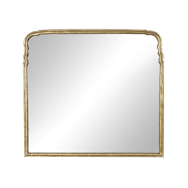 Loire mantel mirror with an arched silhouette and hand-applied antiqued gold leaf aluminum frame