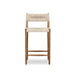 Outdoor bar counter stool with vintage white woven seat and back on wood frame