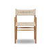 Lomas Outdoor Dining Armchair in Vintage White woven wicker with a tapered natural teak frame