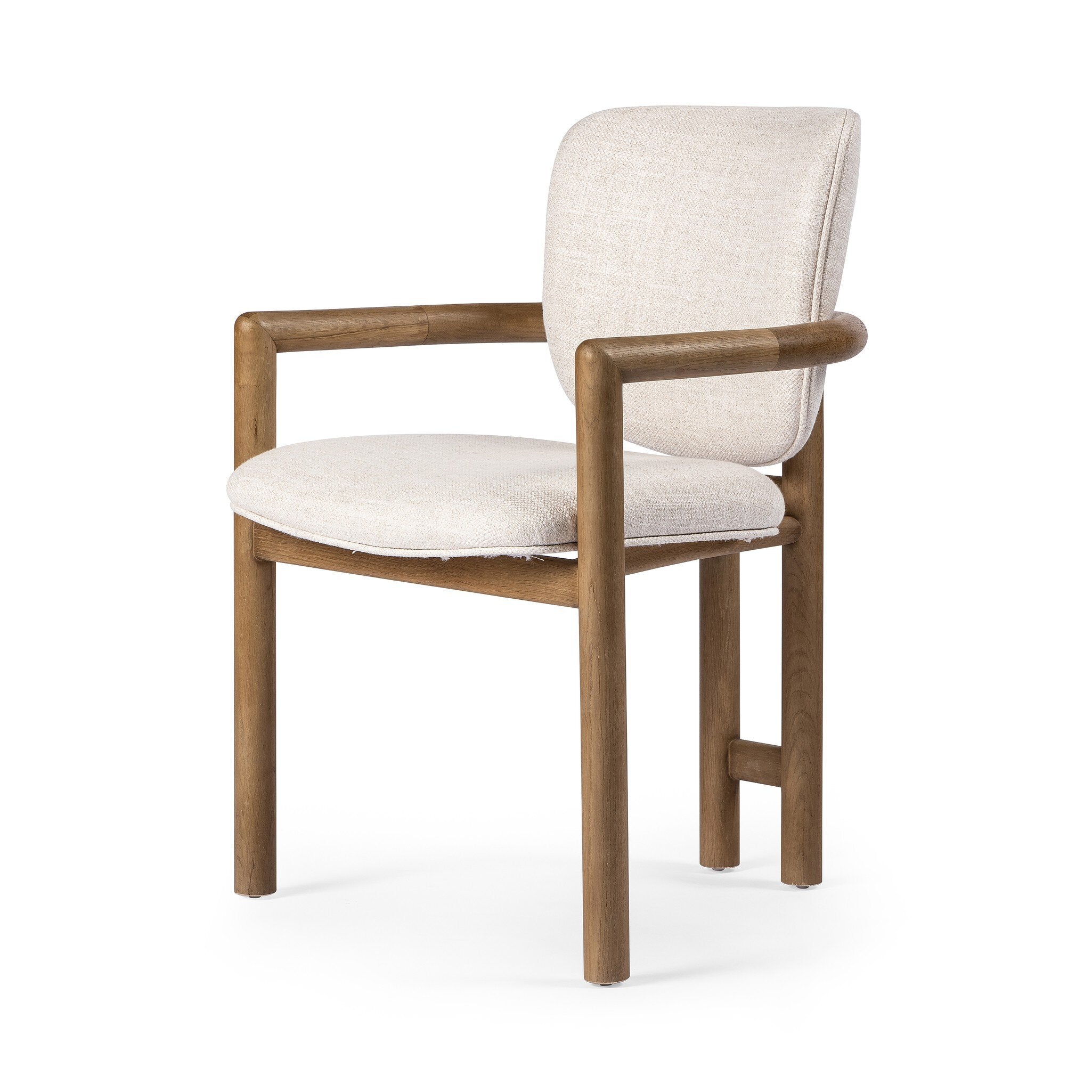 Madeira three-legged dining chair featuring a tubular frame and a curved barrel backrest in cream upholstery