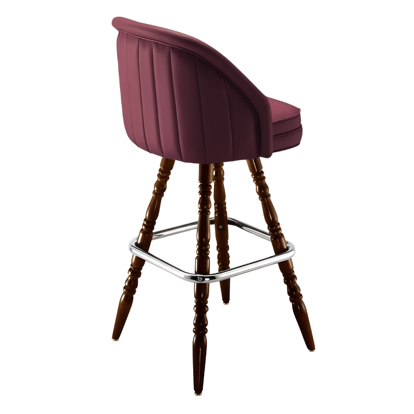 Maroon Rouge Channeled King bar stool featuring pronounced vertical channeling and a deeply padded upholstered seat with a sturdy wood  frame