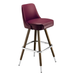 Rouge bar stool with padded seat, straight wood legs, and chrome footrest