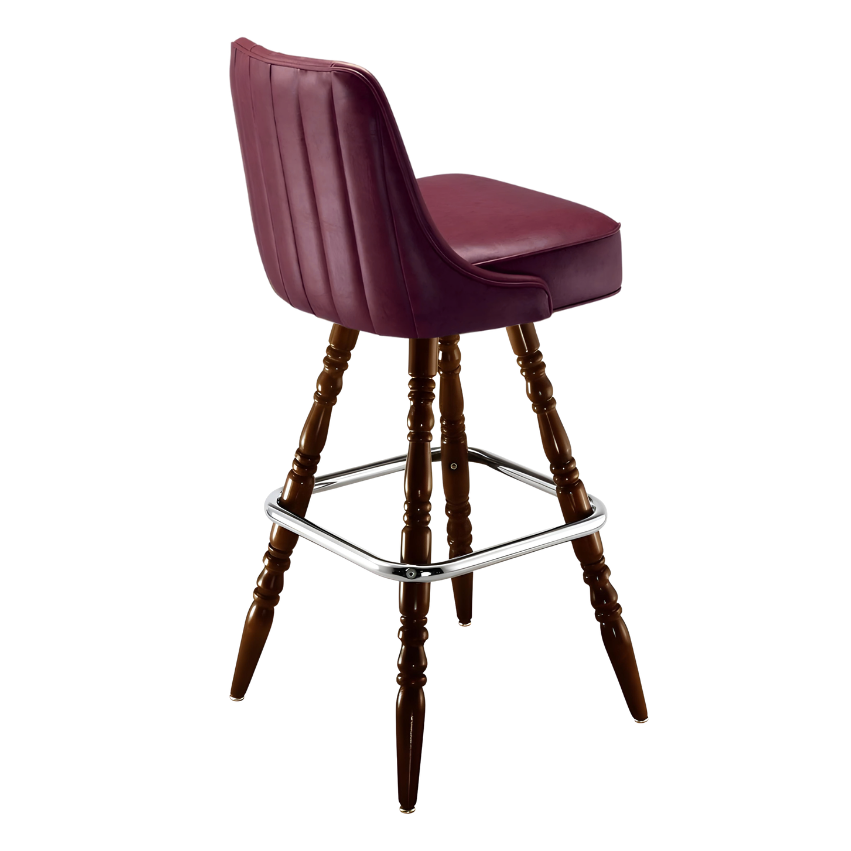 Maroon Rouge Delano channel bar stool featuring vertical channel stitching and a clean-lined upholstered seat with a sturdy wood frame