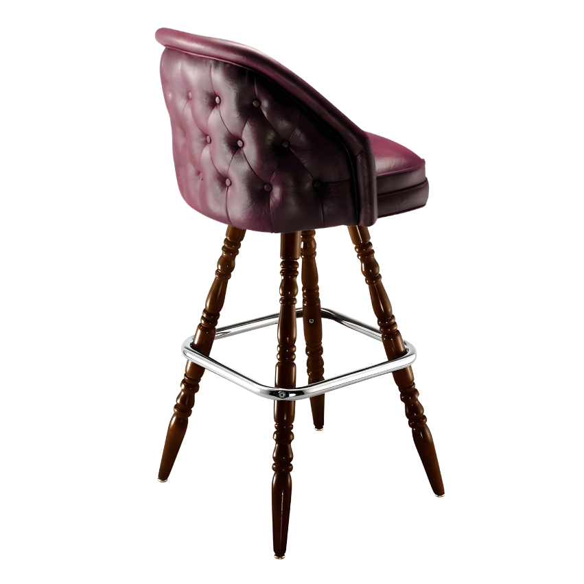 Maroon Rouge Kingsley Tufted bar stool featuring deep button tufting and a generous plush upholstered seat with a sturdy wood frame