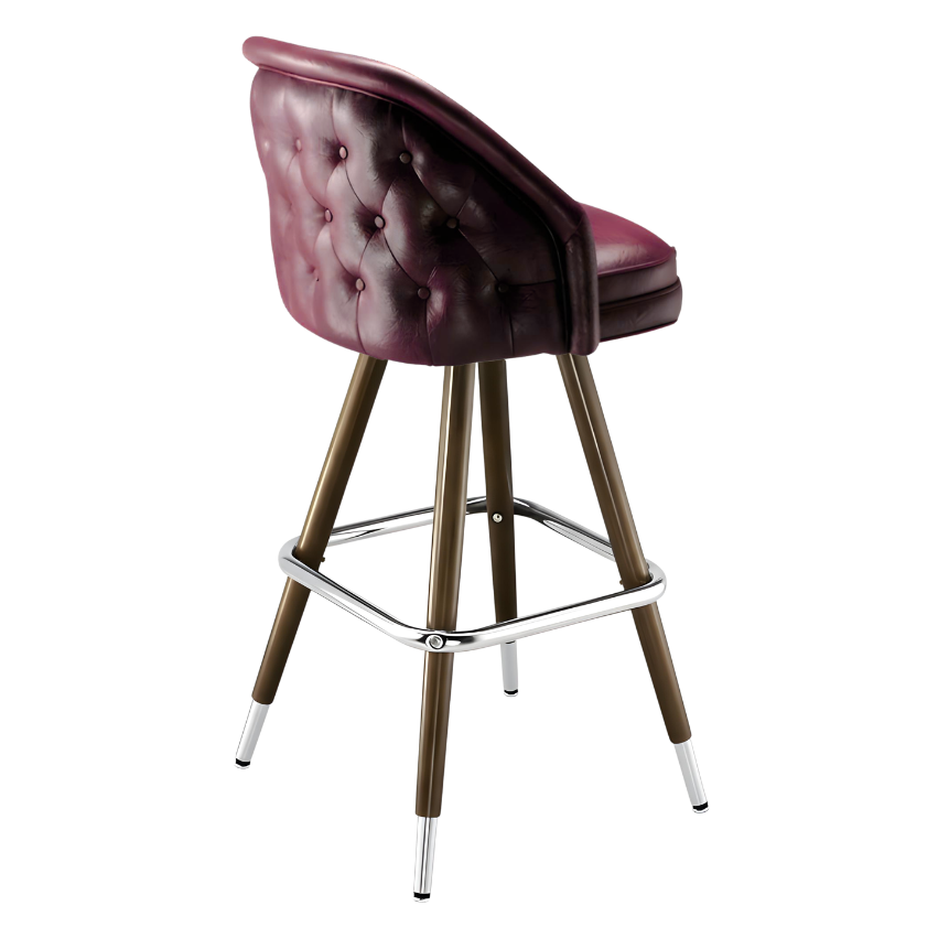 Maroon Rouge Kingsley Tufted bar stool featuring deep button tufting and a generous plush upholstered seat with a sturdy wood metal frame