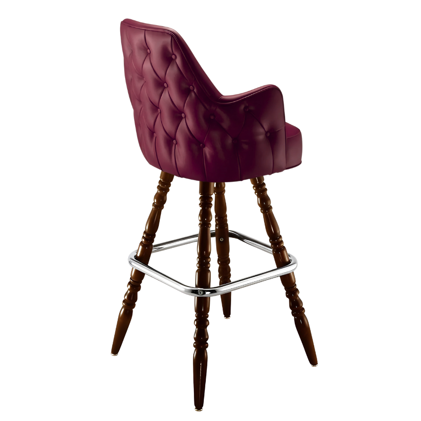 Maroon Rouge Regale Tufted bar stool featuring classic diamond button tufting and a structured clean-edge upholstered seat with a sturdy wood frame