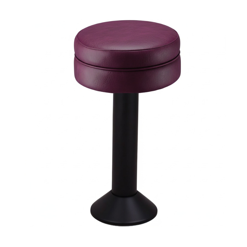 Maroon Rouge Winslow bolted bar stool featuring a sleek compact seat and a permanent floor-mounted black base for commercial stability