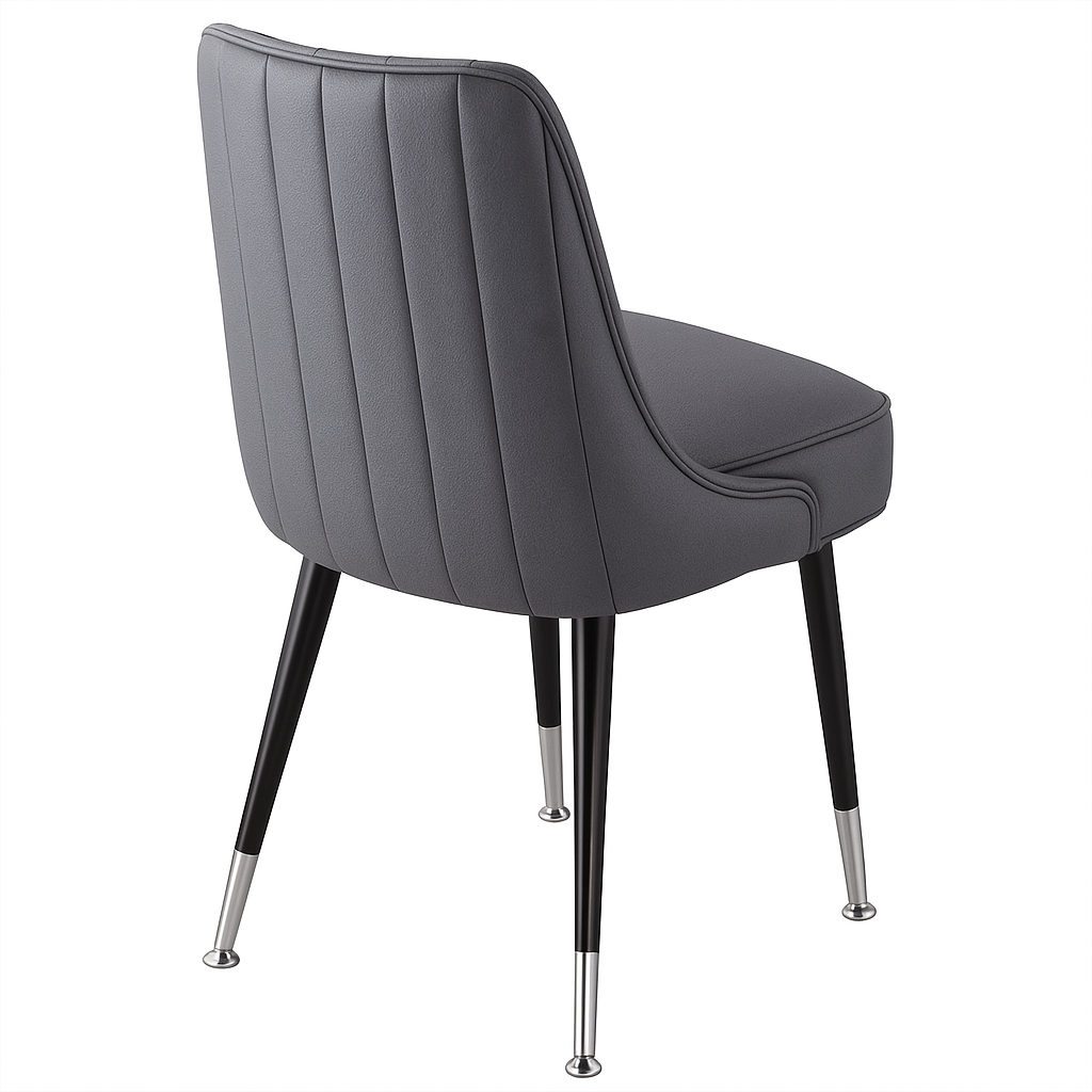 Marquette Club Chair with a natural black frame and silver feet, sling-style back, and Stone performance fabric