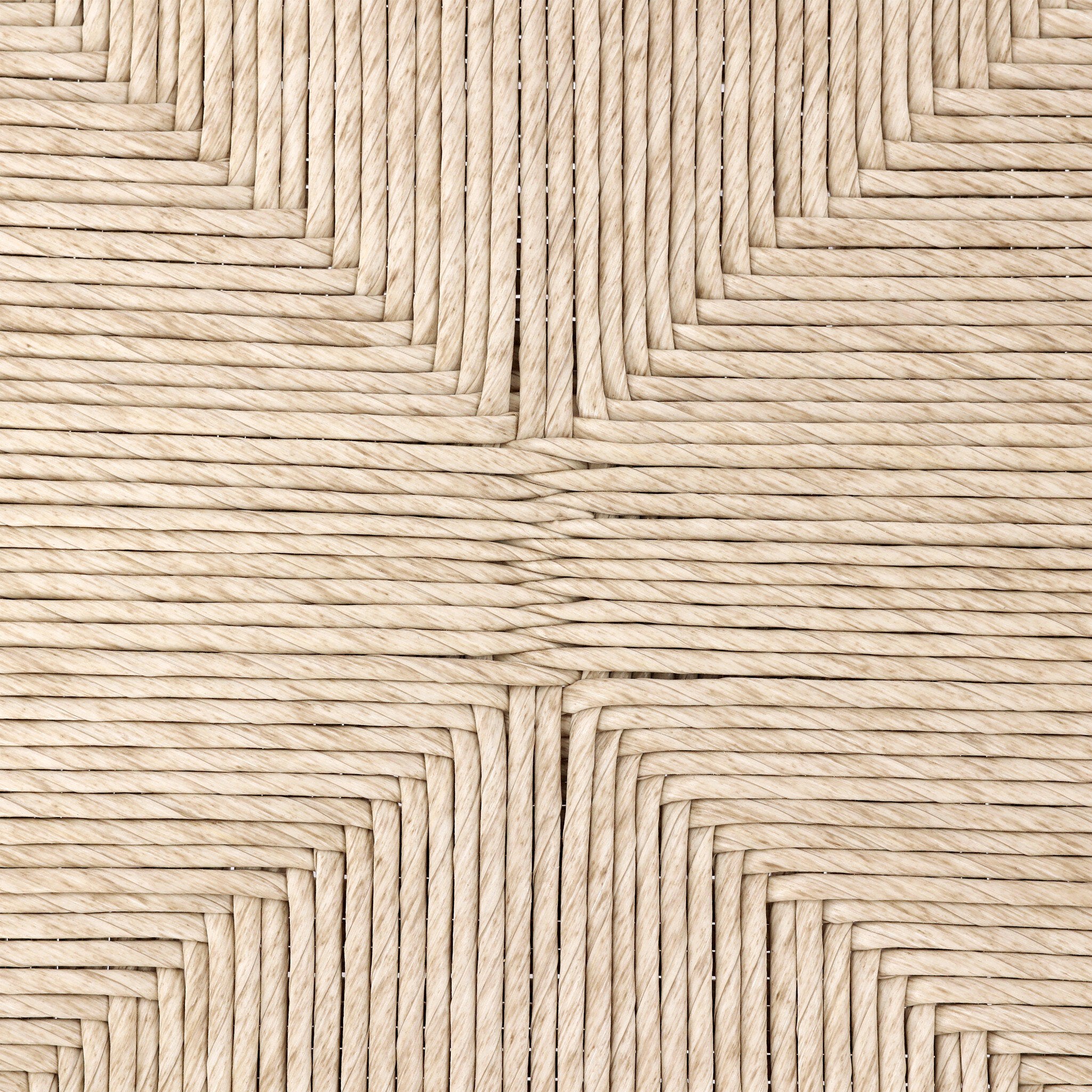 Material Swatch Lomas Outdoor Dining Armchair in Vintage White woven wicker with a tapered natural teak frame