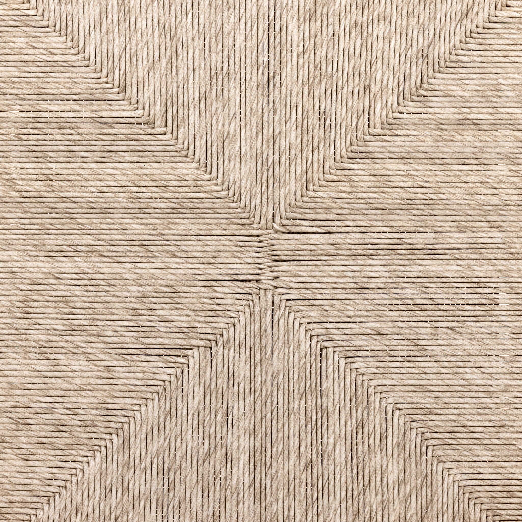 Material Swatch Lomas Outdoor Dining Chair in Vintage White woven wicker with a tapered natural teak frame