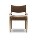 Front view of the Brown Fabric Mid Century Modern Wooden Oak Armed Dining Armchair Chair 