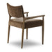 Detailed close image upholstered view of the Brown Fabric Mid Century Modern Wooden Oak Armchair Dining Chair