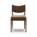 Front view of the Brown Fabric Mid Century Modern Wooden Oak Armless Dining Chair 