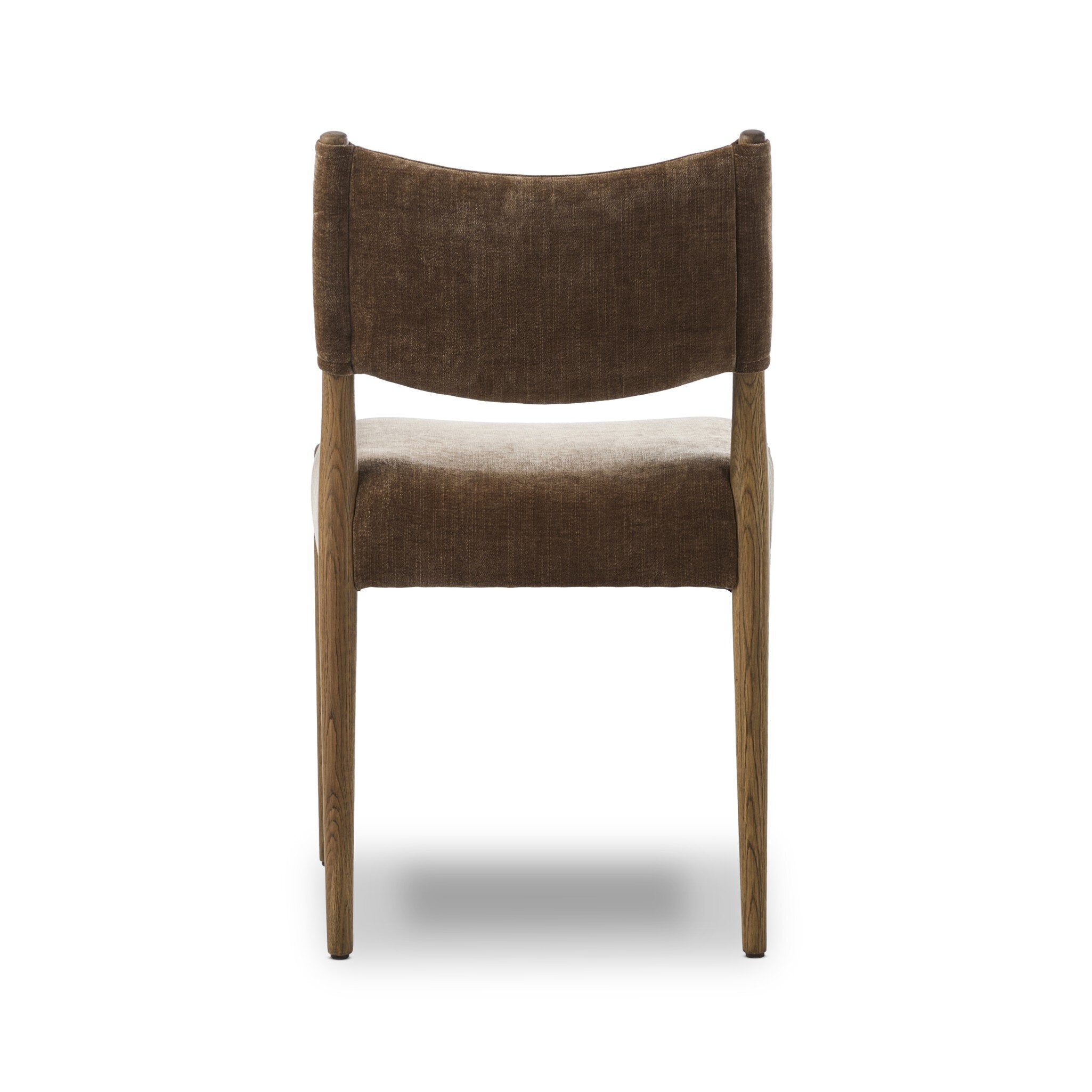 Back view of the Brown Fabric Mid Century Modern Wooden Oak Armless Dining Chair