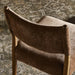 Detailed view of the Padded Upholstered Brown Fabric Mid Century Modern Wooden Oak Armless Dining Chair Angle