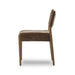 Side view of the Brown Fabric Mid Century Modern Wooden Oak Armless Dining Chair