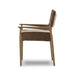 Side view of the Brown Fabric Mid Century Modern Wooden Oak Armchair  Dining Chair