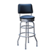 Navy Blue Belmont Double Ring Bar Stool by Social Design Supply Co: A vintage-inspired commercial bar stool with a padded backrest and chrome double-ring base for upscale hospitality seating