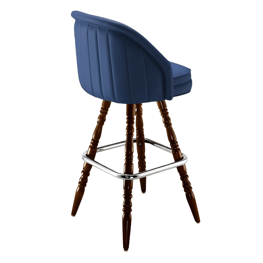 Navy Blue Channeled King bar stool featuring pronounced vertical channeling and a deeply padded upholstered seat with a sturdy wood  frame