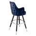 Navy Blue Chester high back bar stool featuring deep button tufting and a tall upholstered backrest with a slim black metal frame