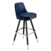 Navy bar stool with padded seat, black metal legs, and chrome footrest