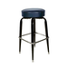 Navy Blue Crossover Bar Stool by Social Design Supply Co: A modern sculptural steel bar stool with a padded round seat and refined architectural frame for upscale hospitality bars