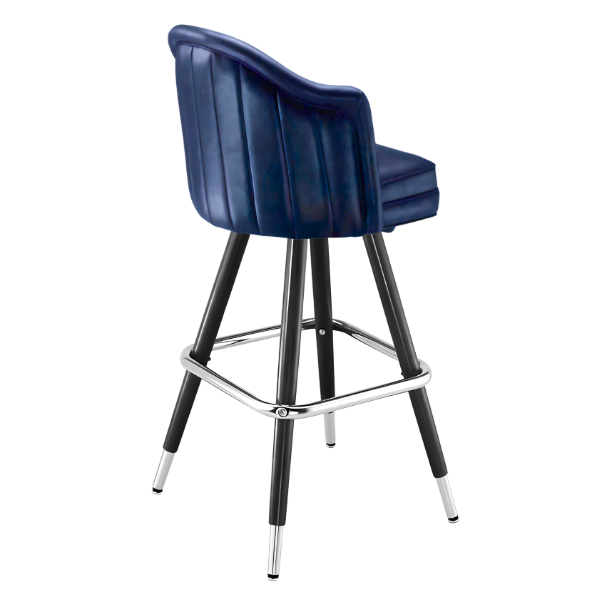 Navy Blue Dublin Deluxe channel bar stool featuring deep vertical channeling and a refined upholstered seat with a sturdy black metal frame