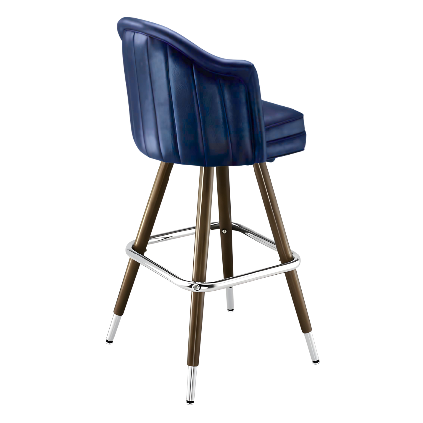 Navy Blue Dublin Deluxe channel bar stool featuring deep vertical channeling and a refined upholstered seat with a sturdy wood metal frame