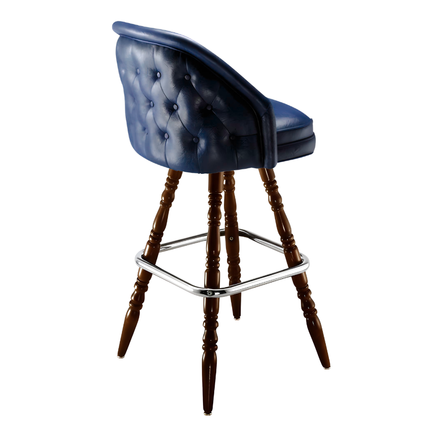 Navy Blue Kingsley Tufted bar stool featuring deep button tufting and a generous plush upholstered seat with a sturdy wood frame