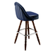 Navy Blue Marque Signature bar stool featuring a sweeping curved backrest and a refined upholstered seat with a sturdy wood frame
