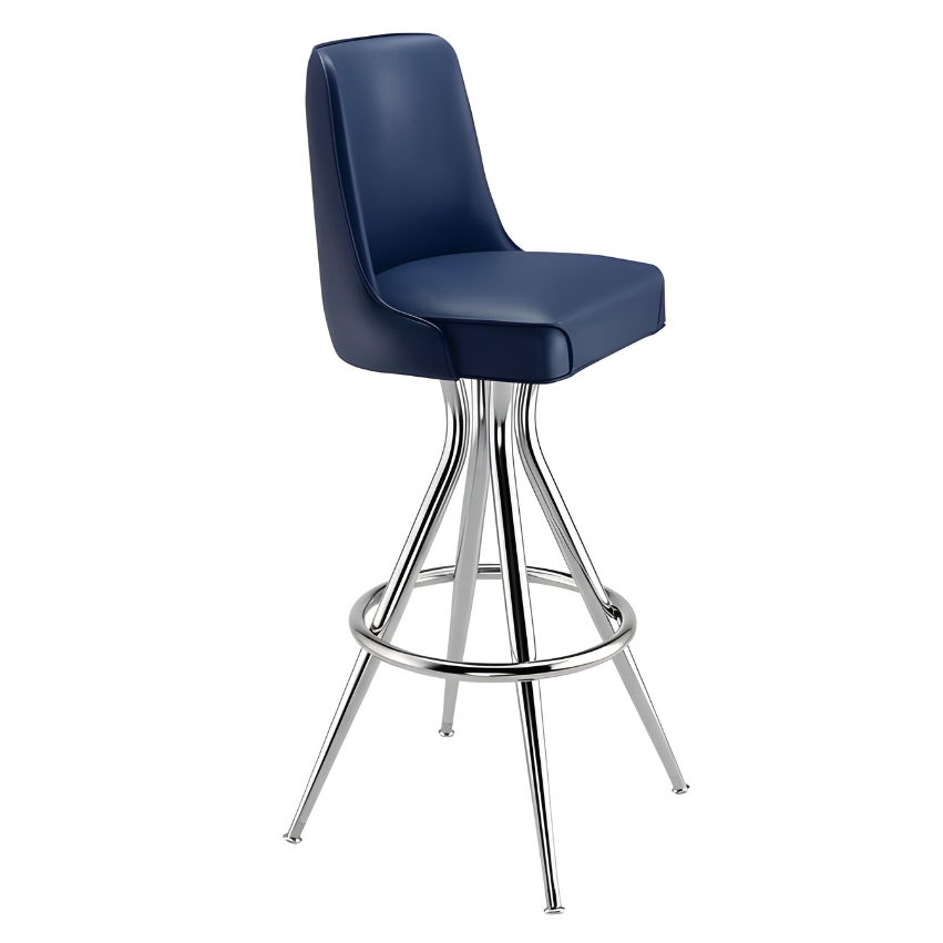 Navy Blue Modern Camden bucket swivel bar stool featuring a smooth scooped seat and a clean minimalist metal frame for ergonomic comfort