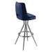 Navy Blue Modern Rowan bar stool featuring a softly cushioned swivel seat and a grounded metal frame with clean architectural lines for hospitality use