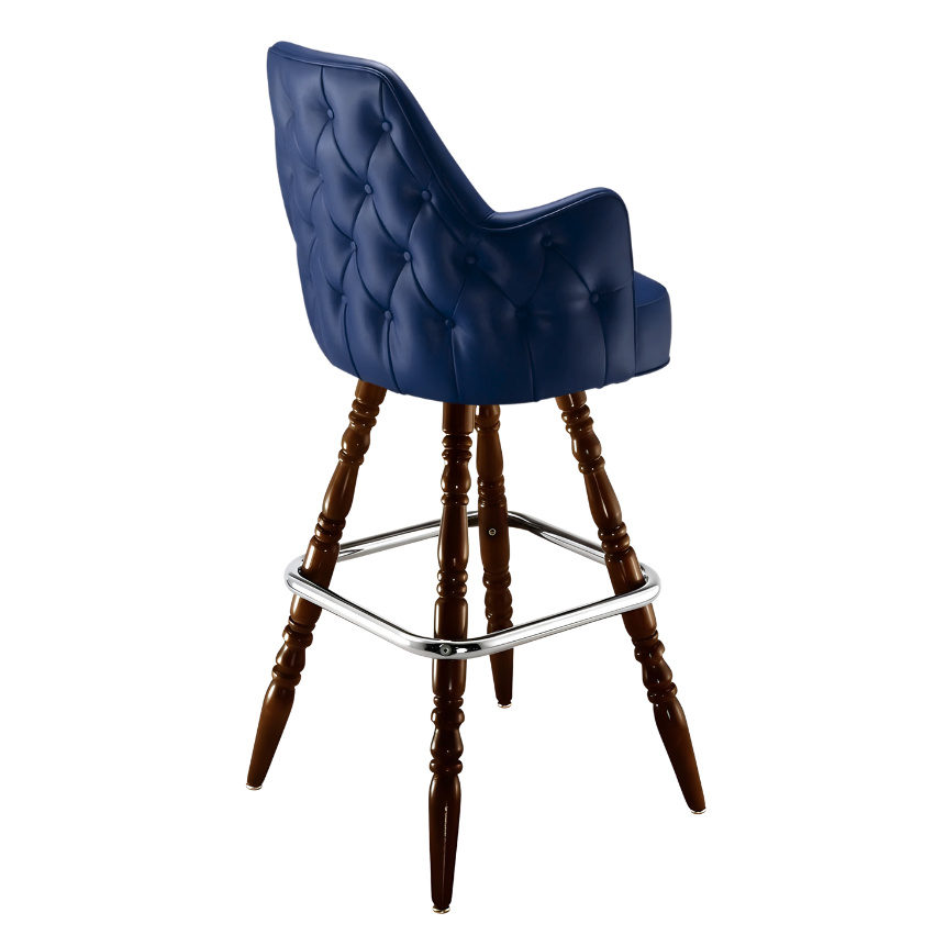 Navy Blue Regale Tufted bar stool featuring classic diamond button tufting and a structured clean-edge upholstered seat with a sturdy wood frame
