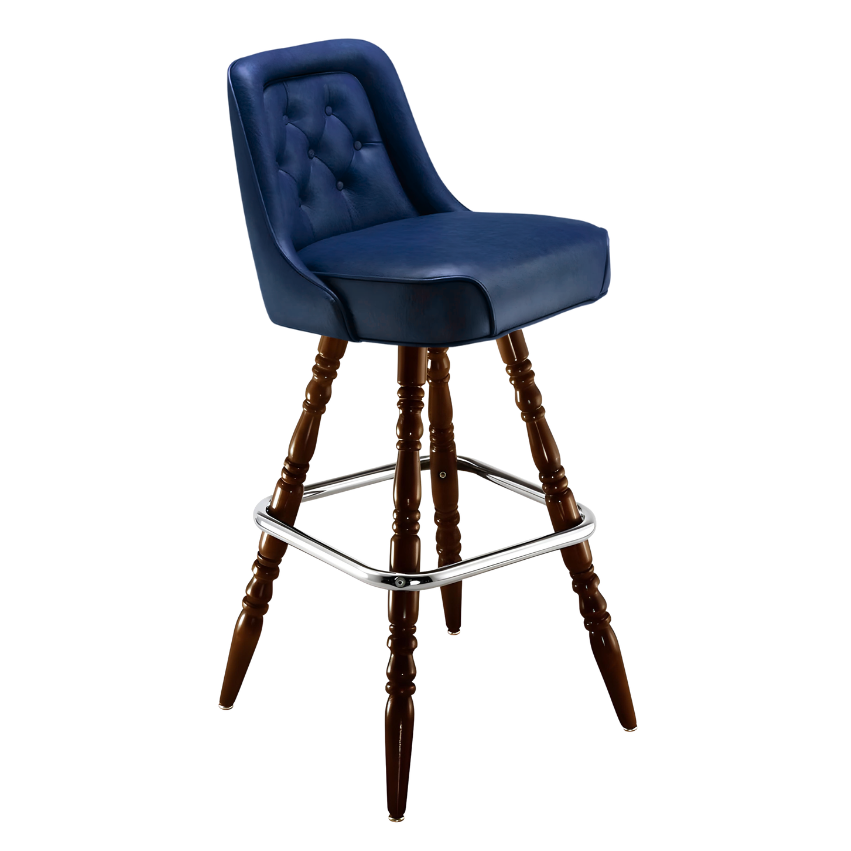 Navy Blue Royale Diamond bar stool featuring an inner-back diamond tufted design and a softly curved upholstered seat with a sturdy wood frame