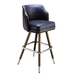 Navy Tufted square modern bar stool featuring performance upholstery seat with brown metal and silver metal legs