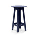 Navy round bar table with angled legs and open-frame cutouts