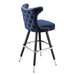 Navy blue Prescott Cowboy bar stool featuring classic button tufting and a 90-degree auto-return black metal swivel base with performance upholstery