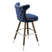 Navy blue Prescott Cowboy bar stool featuring classic button tufting and a 90-degree auto-return wood metal  swivel base with performance upholstery