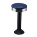 Navy blue black Wentworth bolted bar stool featuring a minimal modern seat and a permanent floor-mounted metal base for enduring stability
