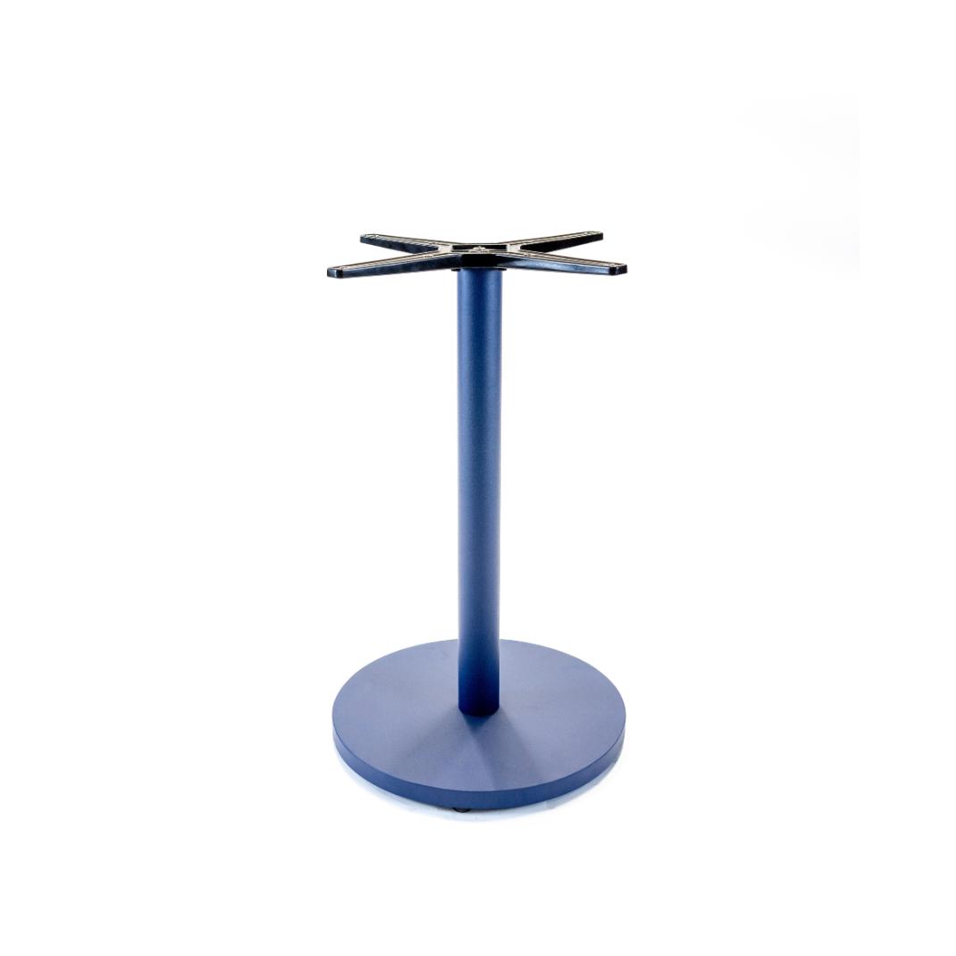 Navy powder coat finish on a heavy-duty steel table base with 3M Scotchkote protection