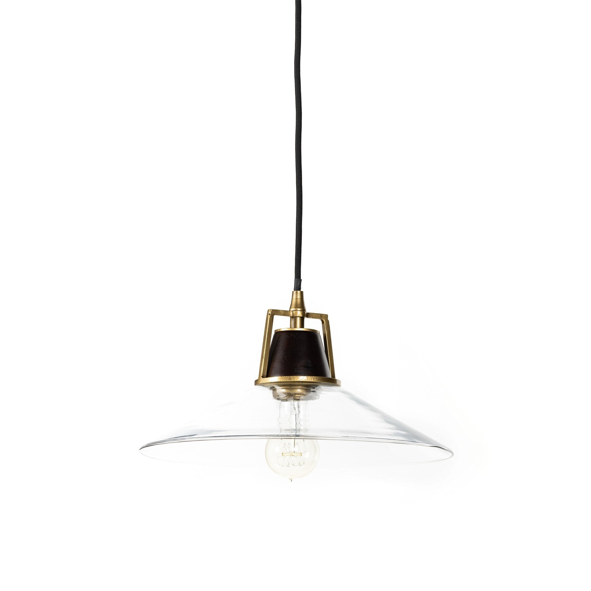 Novak 10-inch hand-hammered antique brass pendant light with clear glass detail 