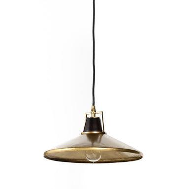 Novak 10-inch hand-hammered antique brass pendant light with perforated metal edge detail 