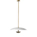 Full product shot Oren 28-inch disc-shaped pendant light with antique brass iron rod and cream metal shade