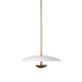 Oren 28-inch disc-shaped pendant light with antique brass iron rod and cream metal shade