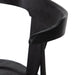 Black oak counter stool backrest and side panel detail, dark woodgrain finish
