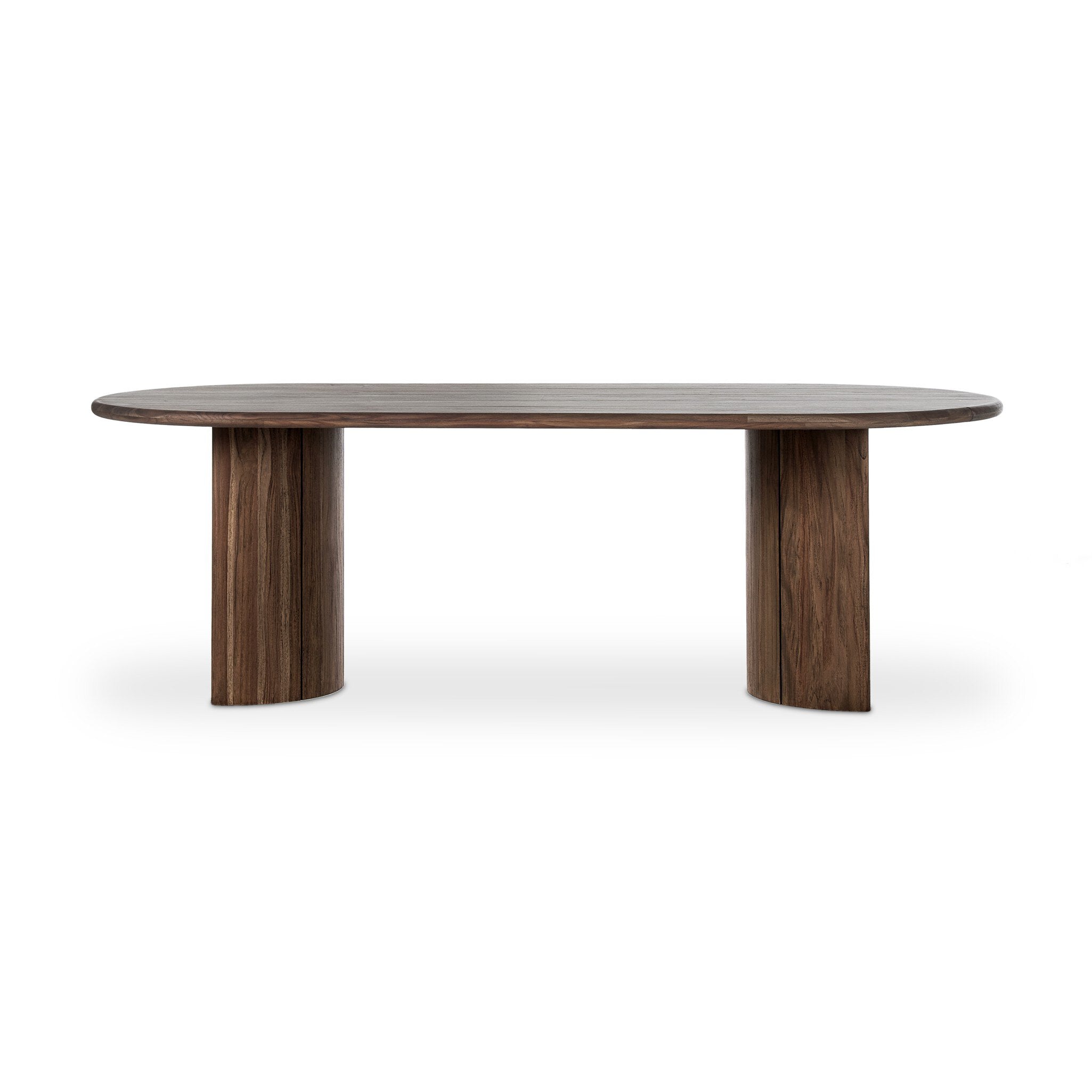 Paden 94-inch Outdoor Dining Table in Toasted Brown FSC-certified teak with crescent legs